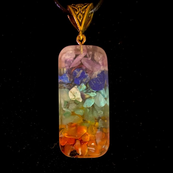 Orgonite & Mixed Gemstone Chakra Pendant Necklace On Black Cord - Picture 6 of 8